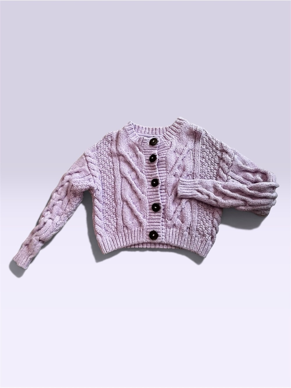Free People chunky Lavender Cable Knit cropped Button-Front Cardigan